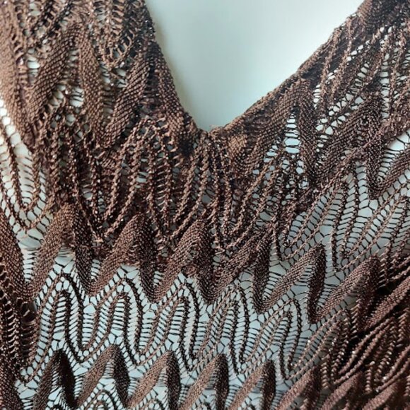 Long Sleeve Sheer Brown Mesh Top Fits Size Large - Picture 4 of 5